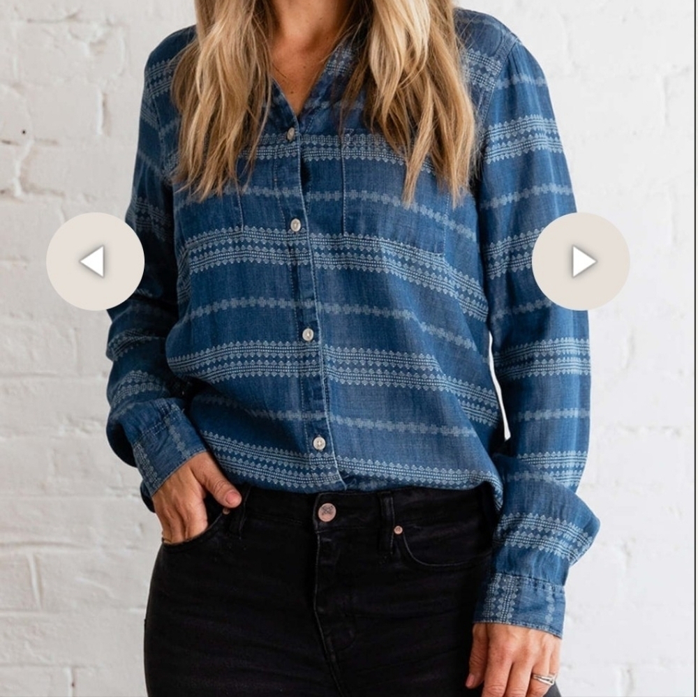 THREAD & SUPPLY Indigo Aztec Tencel shirt Size Large